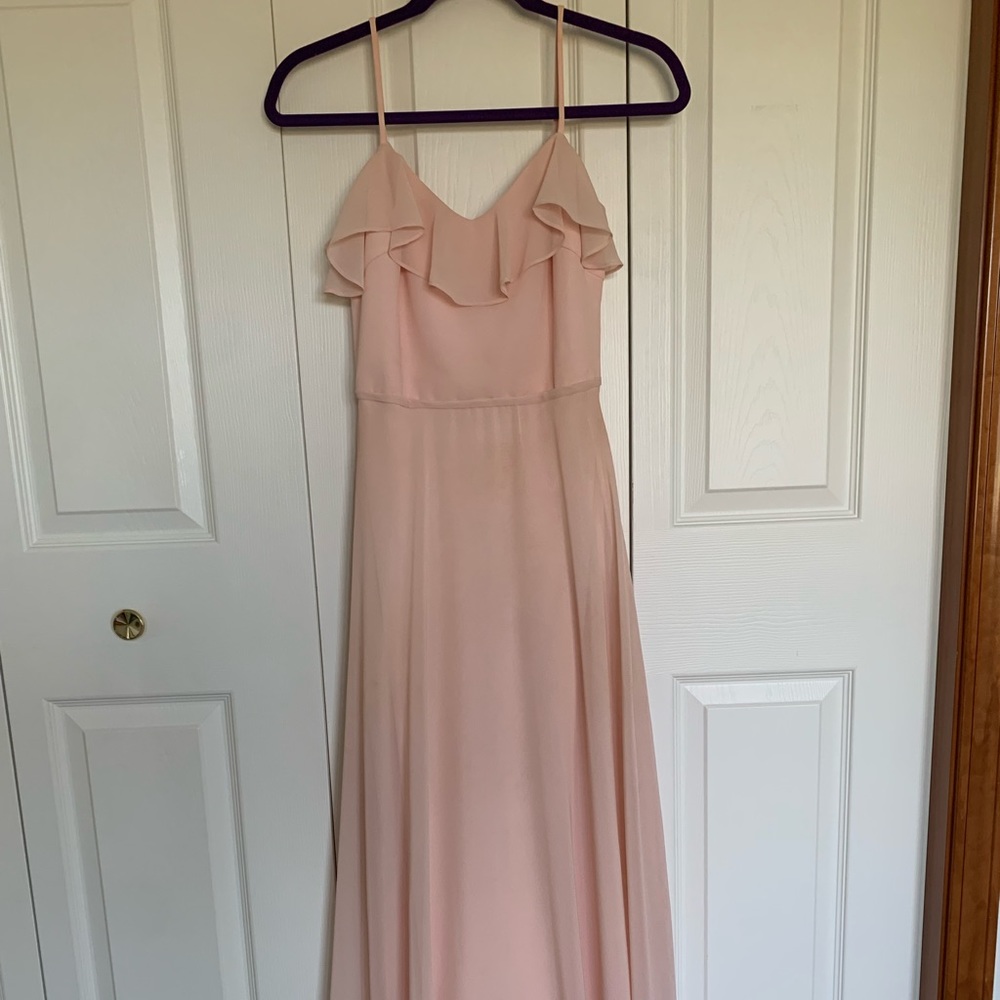 Soft pink spaghetti strap bridesmaid dress